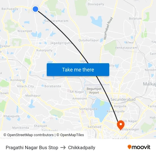 Pragathi Nagar Bus Stop to Chikkadpally map