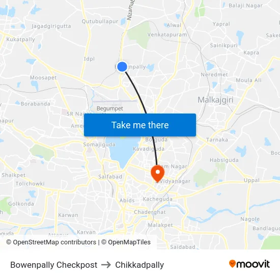 Bowenpally Checkpost to Chikkadpally map
