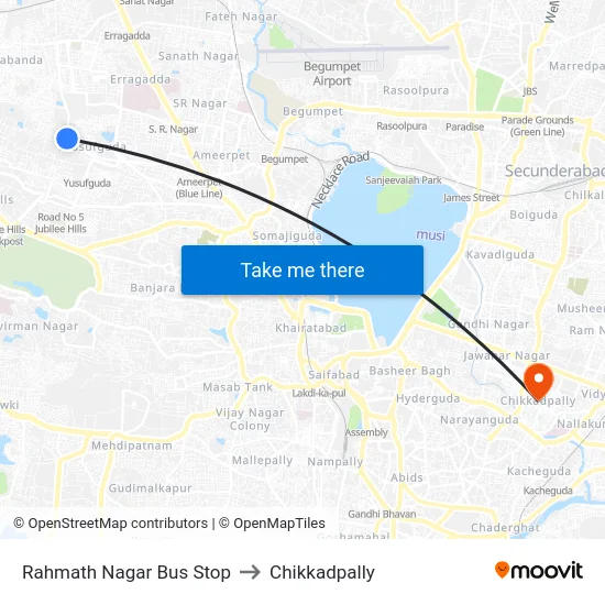 Rahmath Nagar Bus Stop to Chikkadpally map