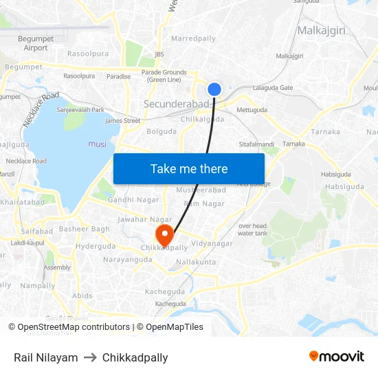 Rail Nilayam to Chikkadpally map