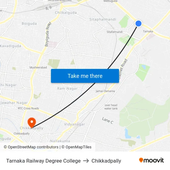 Tarnaka Railway Degree College to Chikkadpally map