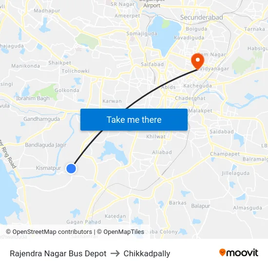 Rajendra Nagar Bus Depot to Chikkadpally map