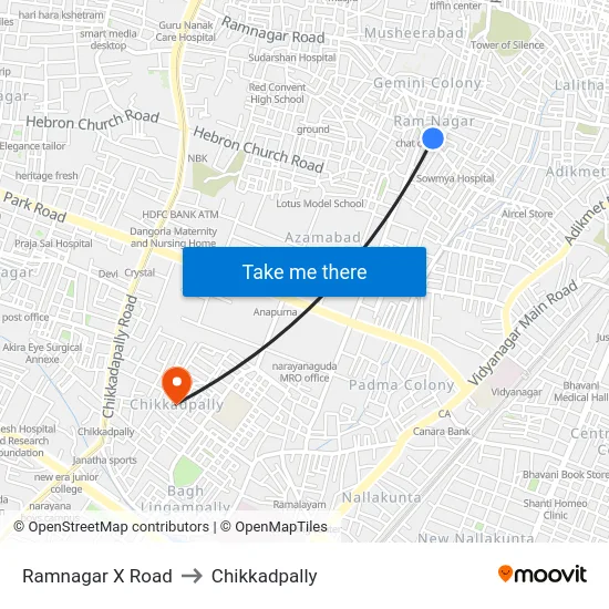 Ramnagar X Road to Chikkadpally map