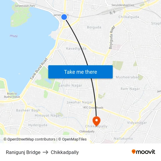 Ranigunj Bridge to Chikkadpally map