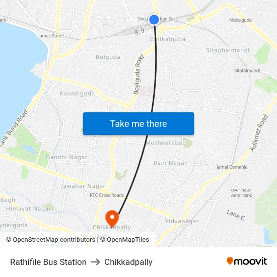 Rathifile Bus Station to Chikkadpally map