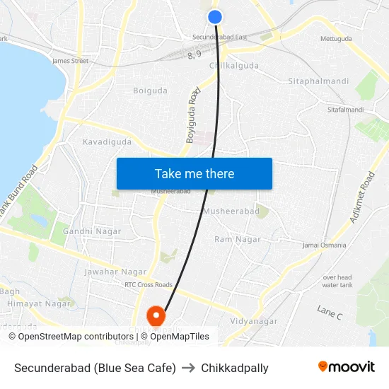 Secunderabad (Blue Sea Cafe) to Chikkadpally map