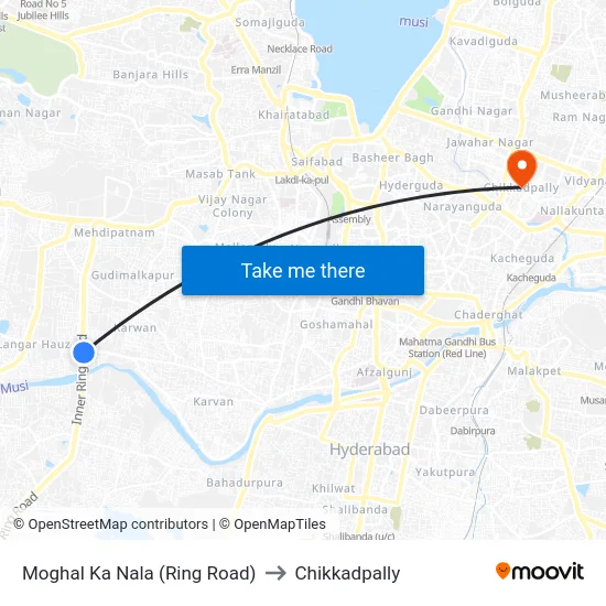 Moghal Ka Nala (Ring Road) to Chikkadpally map