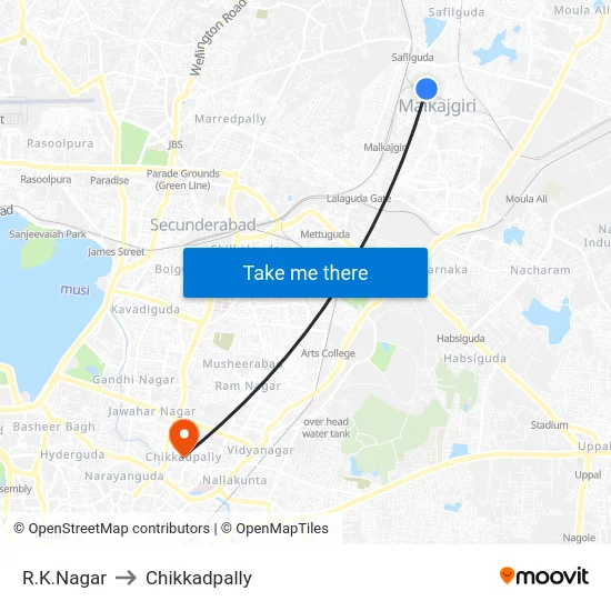 R.K.Nagar to Chikkadpally map
