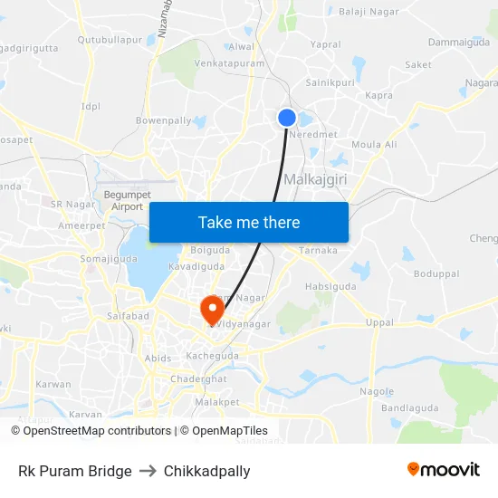 Rk Puram Bridge to Chikkadpally map