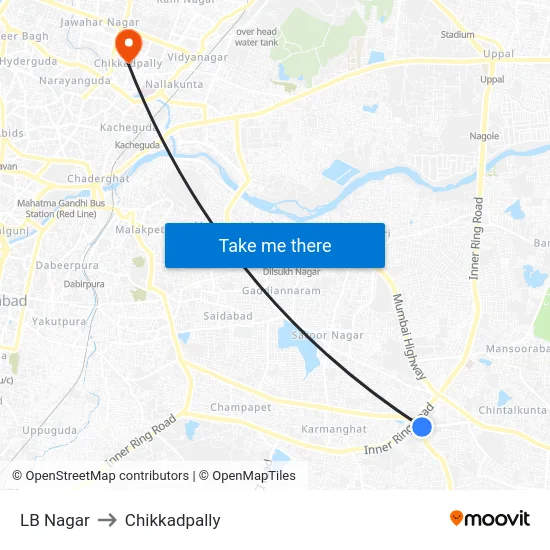 LB Nagar to Chikkadpally map