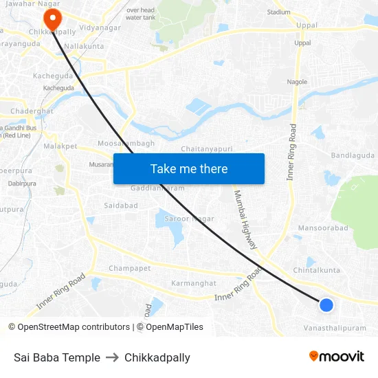 Sai Baba Temple to Chikkadpally map