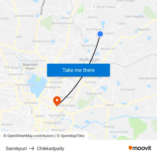 Sainikpuri to Chikkadpally map