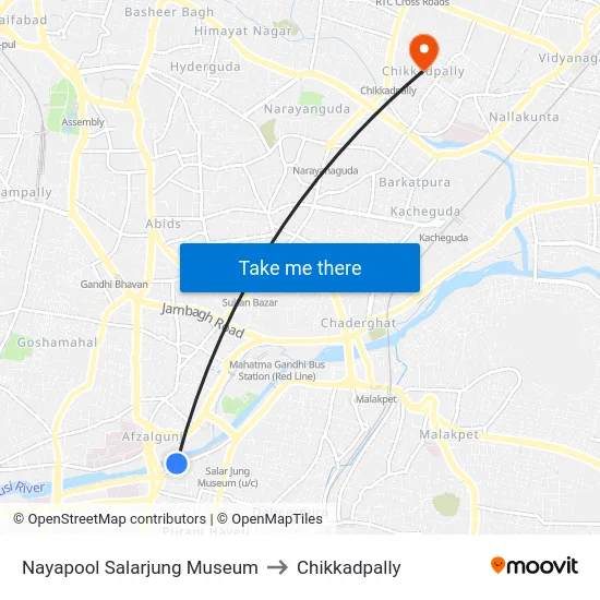Nayapool Salarjung Museum to Chikkadpally map