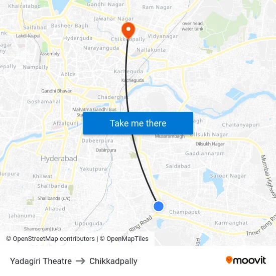 Yadagiri Theatre to Chikkadpally map