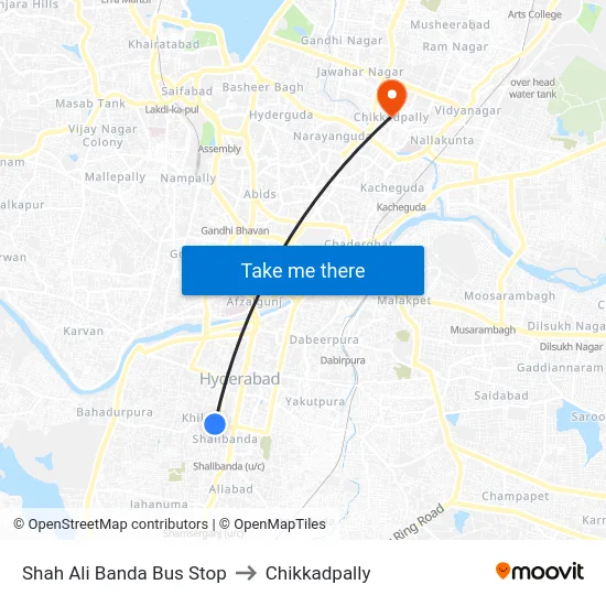 Shah Ali Banda Bus Stop to Chikkadpally map