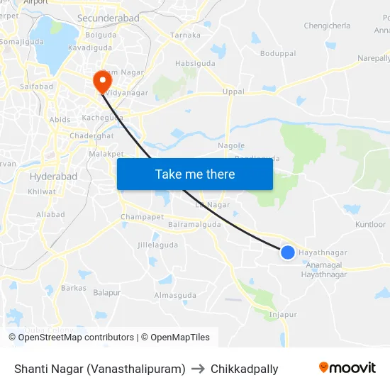Shanti Nagar (Vanasthalipuram) to Chikkadpally map