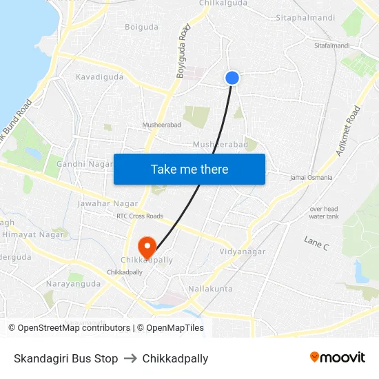 Skandagiri Bus Stop to Chikkadpally map