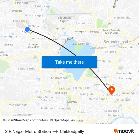 S.R Nagar Metro Station to Chikkadpally map