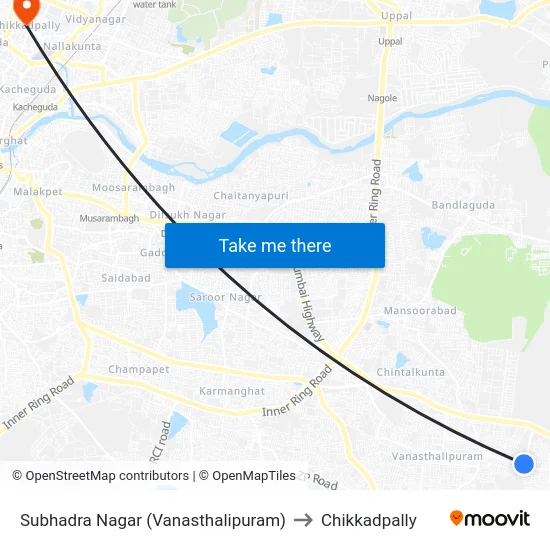 Subhadra Nagar (Vanasthalipuram) to Chikkadpally map