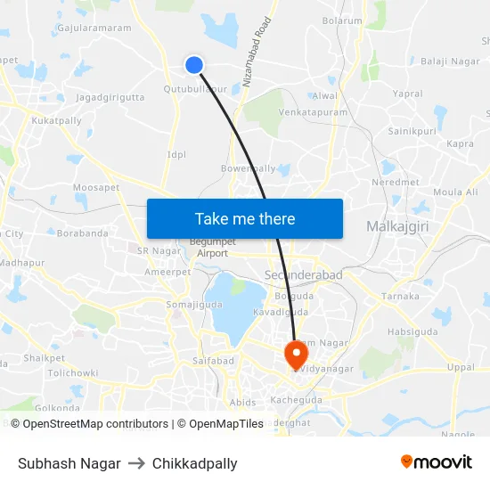 Subhash Nagar to Chikkadpally map