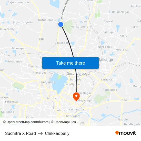 Suchitra X Road to Chikkadpally map