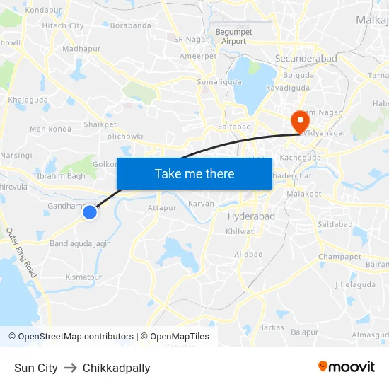Sun City to Chikkadpally map