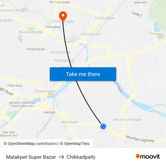 Malakpet Super Bazar to Chikkadpally map