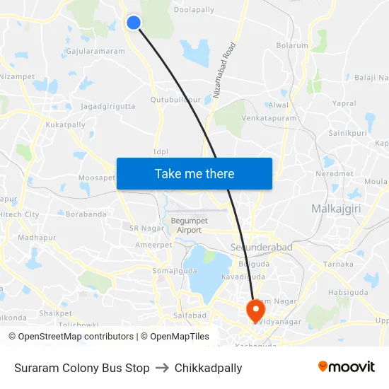 Suraram Colony Bus Stop to Chikkadpally map