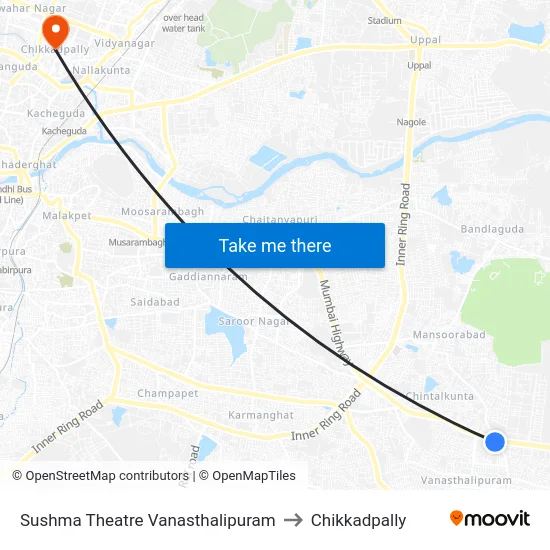 Sushma Theatre Vanasthalipuram to Chikkadpally map