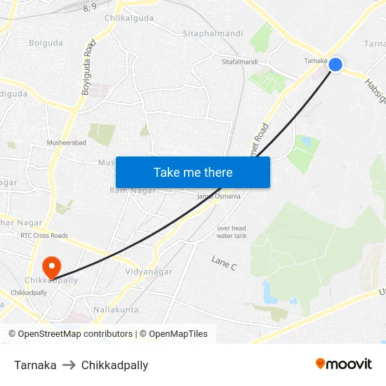 Tarnaka to Chikkadpally map