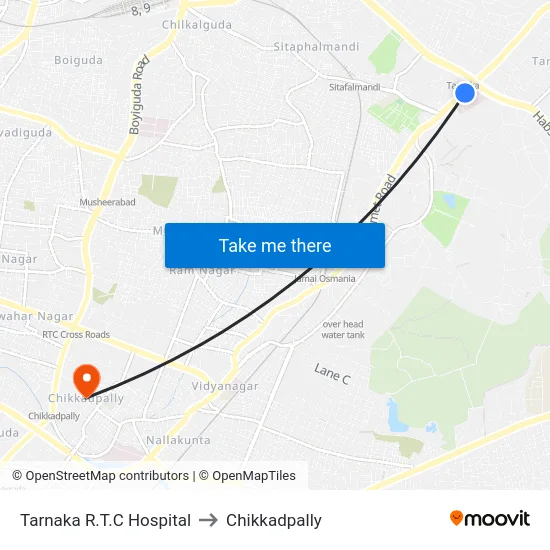 Tarnaka R.T.C Hospital to Chikkadpally map