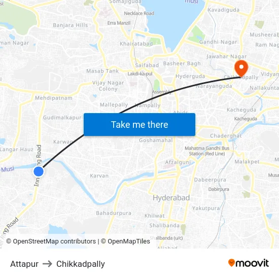 Attapur to Chikkadpally map