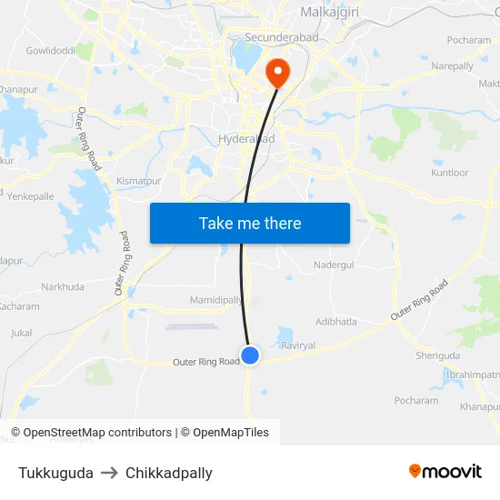 Tukkuguda to Chikkadpally map