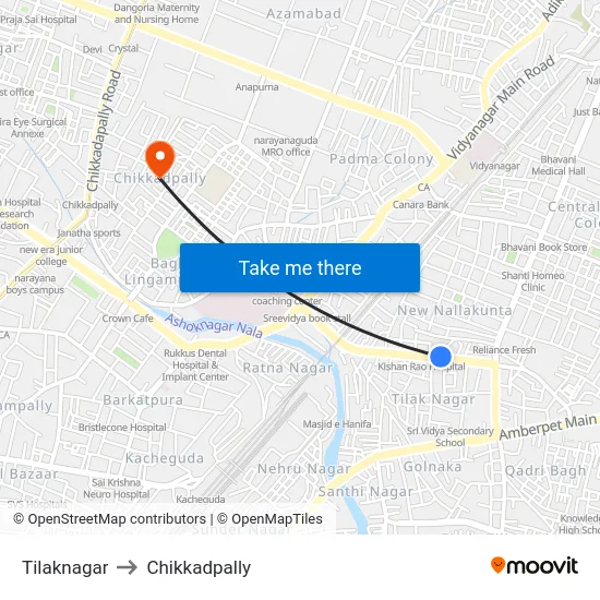 Tilaknagar to Chikkadpally map