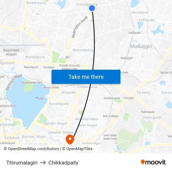 Thirumalagiri to Chikkadpally map