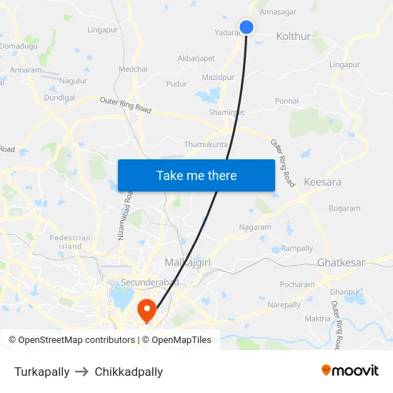 Turkapally to Chikkadpally map