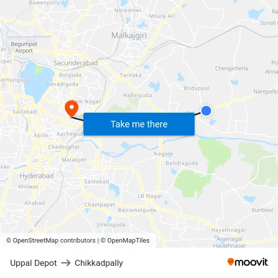 Uppal Depot to Chikkadpally map