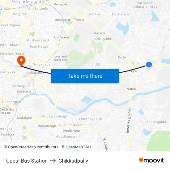 Uppal Bus Station to Chikkadpally map