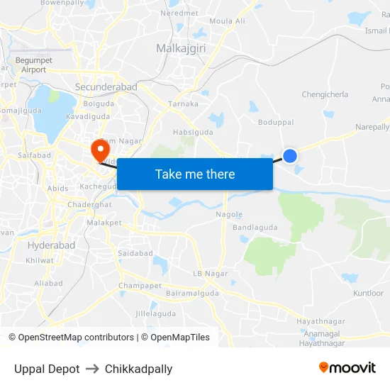 Uppal Depot to Chikkadpally map