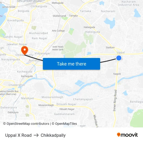 Uppal X Road to Chikkadpally map