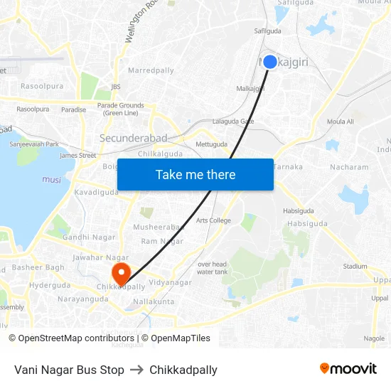 Vani Nagar Bus Stop to Chikkadpally map