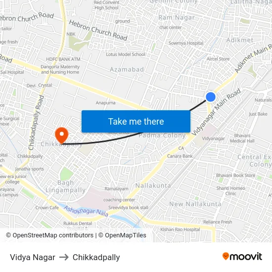Vidya Nagar to Chikkadpally map