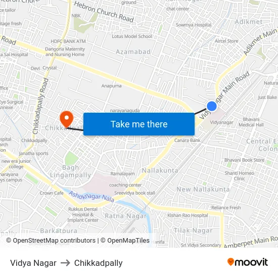Vidya Nagar to Chikkadpally map