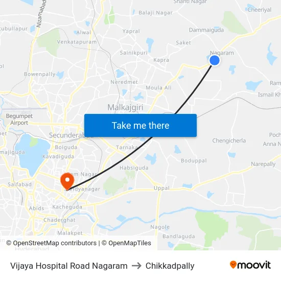Vijaya Hospital Road Nagaram to Chikkadpally map