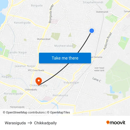 Warasiguda to Chikkadpally map