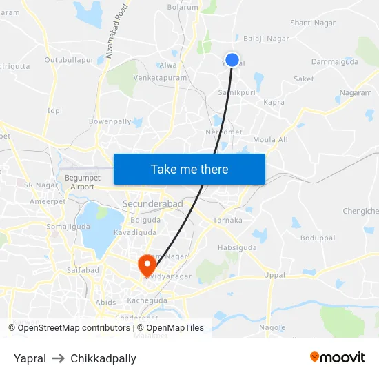Yapral to Chikkadpally map