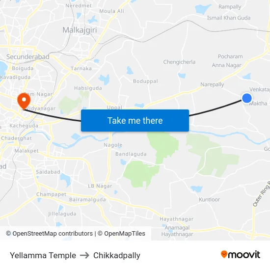 Yellamma Temple to Chikkadpally map