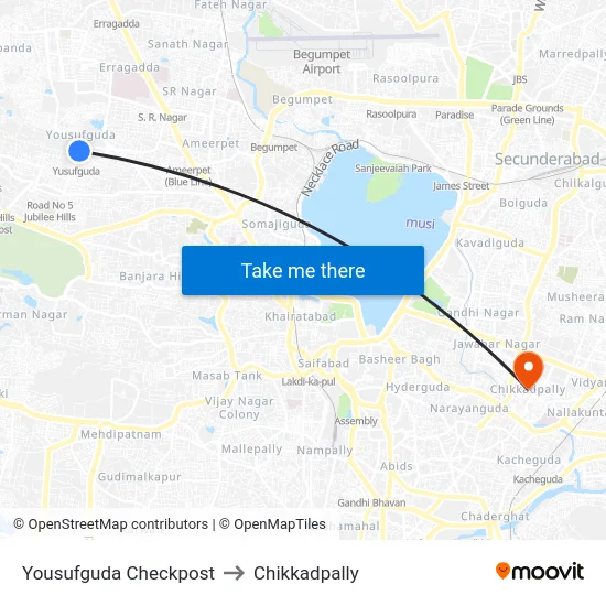 Yousufguda Checkpost to Chikkadpally map
