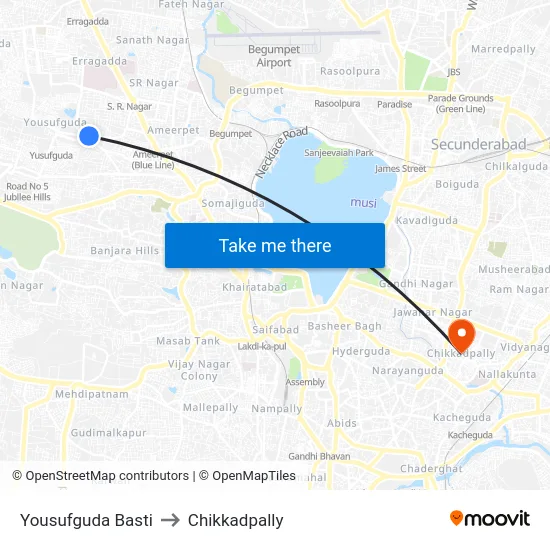 Yousufguda Basti to Chikkadpally map