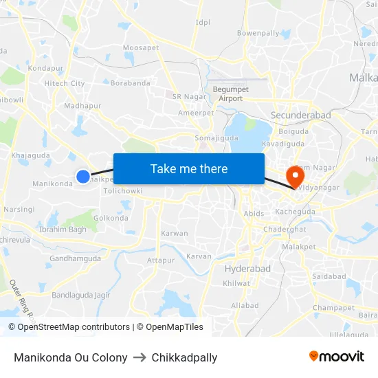 Manikonda Ou Colony to Chikkadpally map